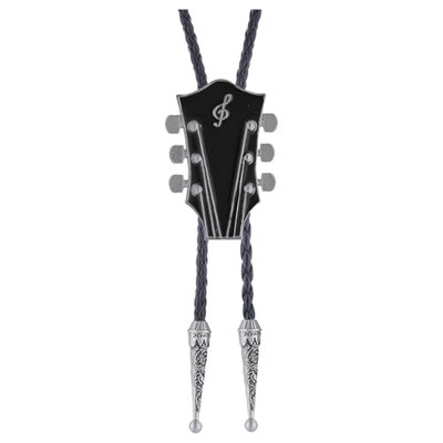  Bolo Tie for Men, Guitar Cowboy Rodeo Western Bolo Tie Leather Black Bolo Tie