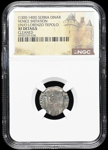 SERBIA DENAR Venice Imitation 1300-1400 AD, Silver Jesus Christ Grosso, NGC XF