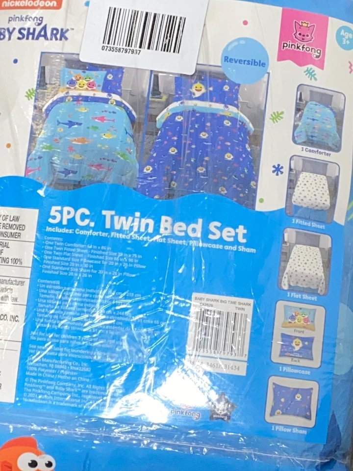 !哇! 全新 BABY SHARK 5 件套 双人床 包 被子和床单套装 — 第 4/4 张图片