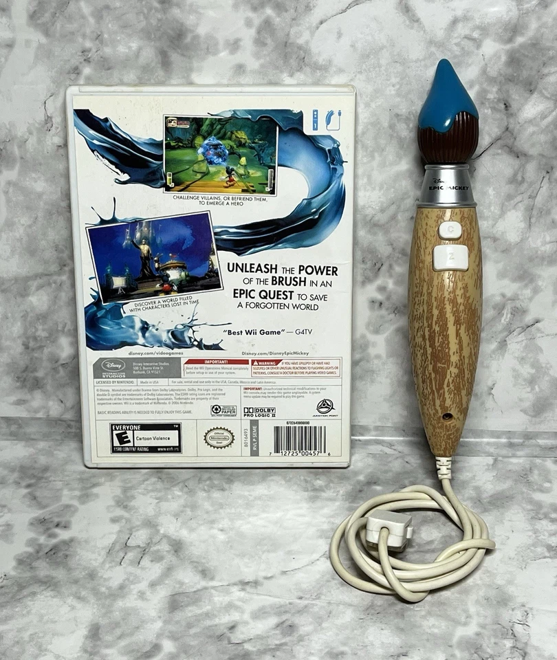 Disney Epic Mickey (Nintendo Wii) Game + Paintbrush Chuck Controller CIB Tested - Image 2 of 2