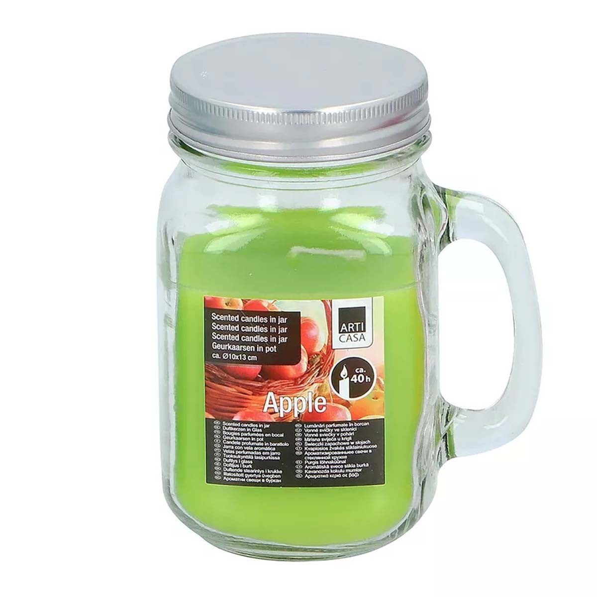 Bougie parfumée Articasa 40h anti-poussière bocal en verre refermable vert