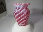 Fenton Cranberry Opalescent Spiral Optic Glass Vase  - 5" tall