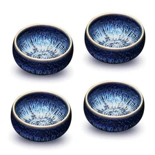 Tenmokus Tea Cups, 4 Pcs Blue Starry Sky Glaze Jianzhan Tenmoku Tea Bowl, 