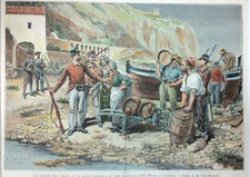 Litho - contrôle migrants (?) entre MENTON et VINTIMILLE par douane italienne