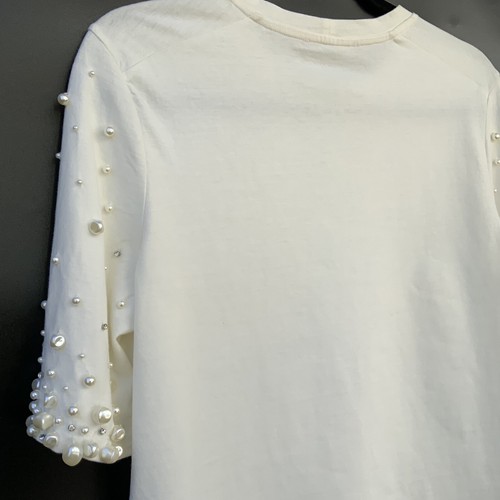 Maje Größe 1 Small Perlen & Kristall Akzente Kurzarm Baumwolle T-Shirt cremeweiß - Bild 20 von 24