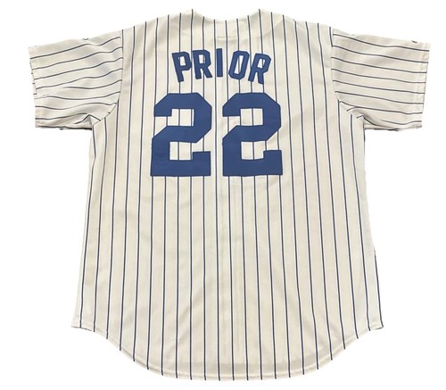 Chicago Cubs Jersey Large Mark Prior Majestic White Pinstripes