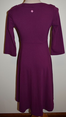 New Prana Cali Dress Small Purple Fit & Flare Stretch Knit 3/4 Sleeve - Picture 3 of 3