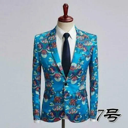 Herren chinesischer Stil Blumendruck Revers Mantel Jacke schmale Passform lässig Langarm - Bild 17 von 51