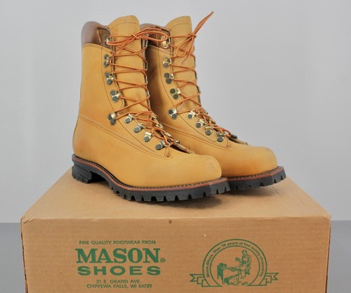 Men's VTG NOS 1970s Tan Mason Hunting Hiking Boots Sz 9.5 C 70s Vibram Sole - Picture 2 of 14