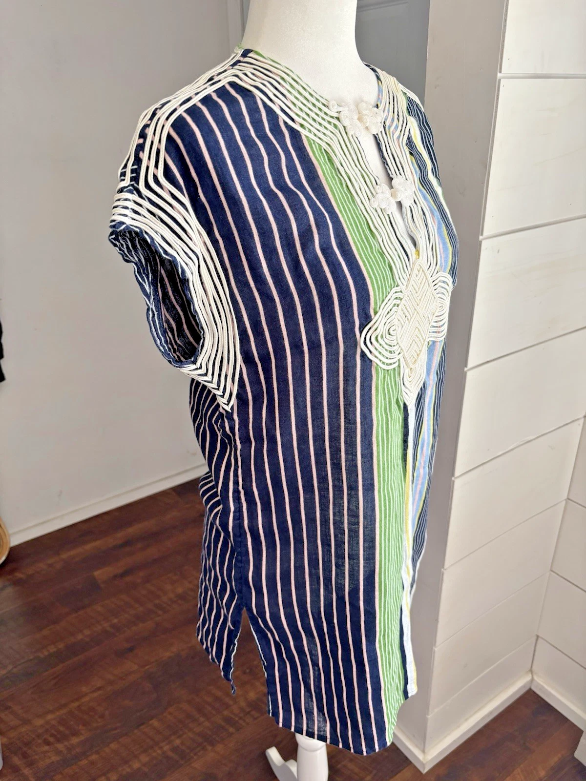 Abito Tory Burch donna XS multicolore ricamato copricostume spiaggia nautica costiera