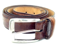 $79 Club Room Men Brown Genuine Leather Strap Casual Silver-Buckle Belt Size 40
