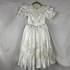 Flower Girl Wedding Dress 4 White Beaded Embroidery Puff Sleeve Bow Sequin Layer