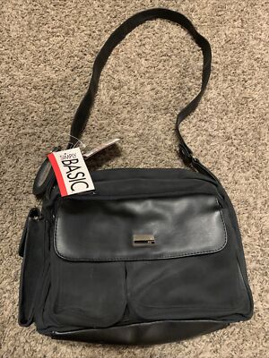 NWT Simply Basic Br. Multi Function Organizer Purse/Shoulder Bag/Zipper/Black/st