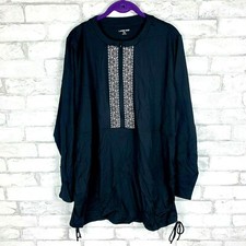 Lands End Regular Swim UPF Cover Up Blue Embroidered Tunic 492426 BLACK Zip S