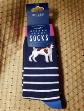 JOULES BAMBOO ZINGLY SPANIEL DOG Ladies Socks NAVY/WHITE STRIPE SIZE 6-10 NWT