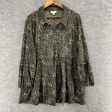Style & Co Shirt Women 2XL Gray Animal Print Button Up Collared Long Sleeve