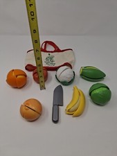 Vintage Play Food Set Veggies Fruit Plastic Knife Pull Apart Stick Together Toy