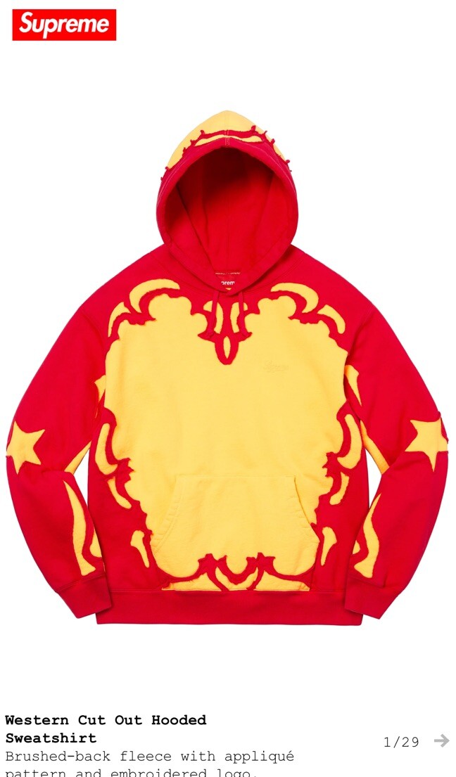 トップス 23ss M SUPREME Western Cut Out Hooded Supreme 23SS Western Cutout Hooded Sweatshirt Hoodie Size L