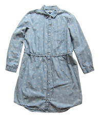 Old Navy Cotton Blue White Floral Long Sleeve Collar Button Down Shirt Dress Med