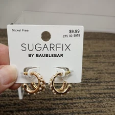 SUGARFIX by BaubleBar Faux Pearl  Gold Tone Double Hoop Earrings