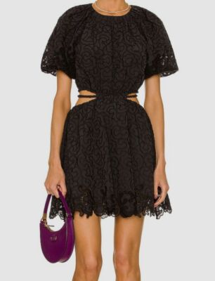 $645 Jonathan Simkhai Women's Black Anaise Cut Out Embroidered Minidress Size 2