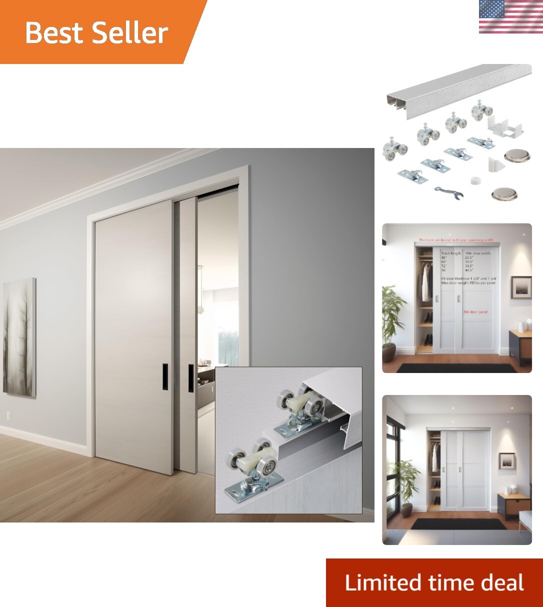 Sleek 4FT Sliding Closet Door Track System with Ball Bearings & Accessories