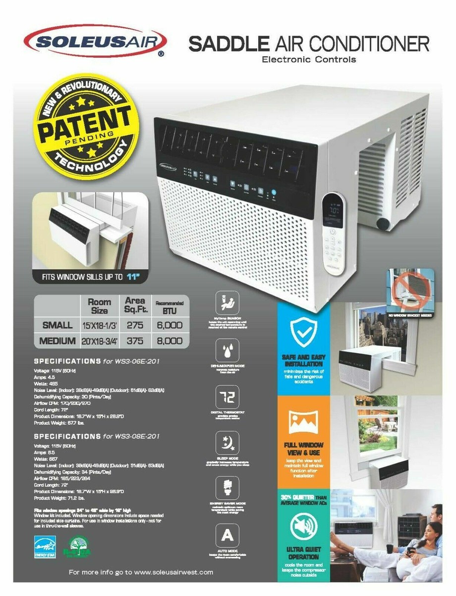 Soleus Air 8000 BTU Saddle Window Air Conditioner with Wi-Fi Cool