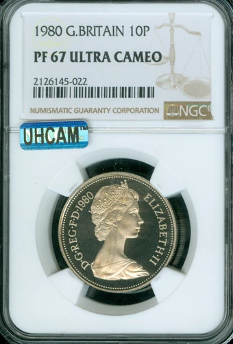 1980 GREAT BRITAIN 10 PENCE NGC PF67 UCAM MAC ULTRA HEAVY CAMEO & SPOTLESS .
