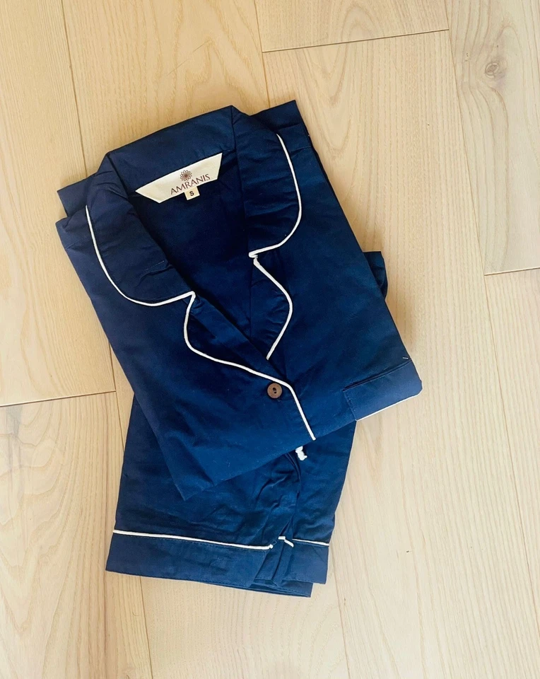 Conjunto de pijama de algodón azul verano para mujer conjunto de pijama ropa para dormir pantalones cortos de manga corta Foto 2 de 4