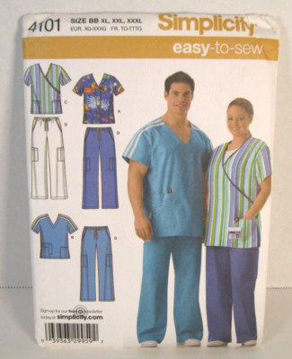 Simplicity 4101 Easy-To-Sew Unisex Scrub Tops & Pants Pattern XL-XXXL (52-62) UC