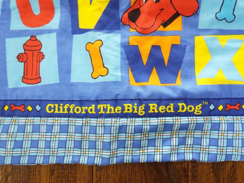 Clifford the Big Red Dog Blanket Blue Handmade Vtg Baby Toddler Crib