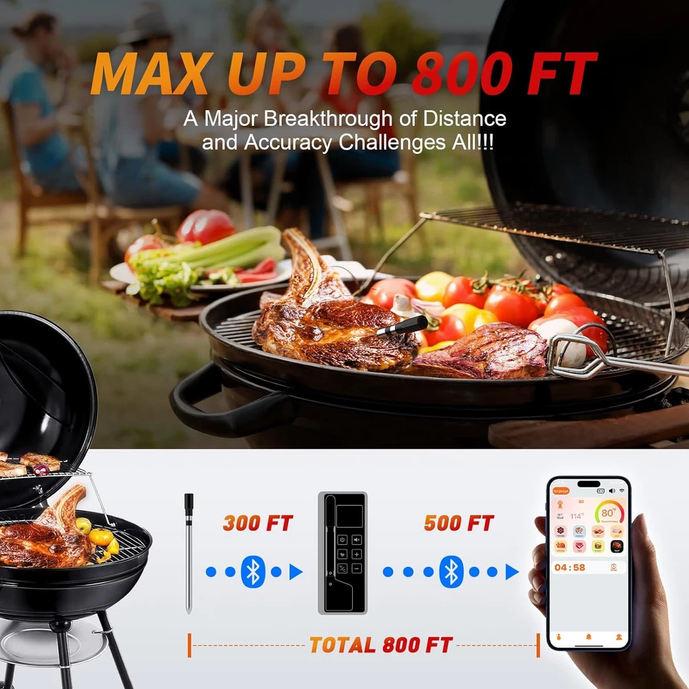 Meat Thermometer Digital Wireless, 800FT Long Range Bluetooth Cooking Thermomete