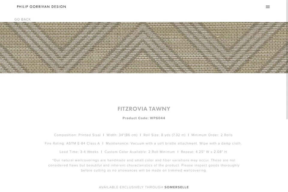 Papel pintado de sisal leonado Fitzrovia 8YD PHILIP GORRIVAN WP6044 $1230 venta al por menor Foto 3 de 4