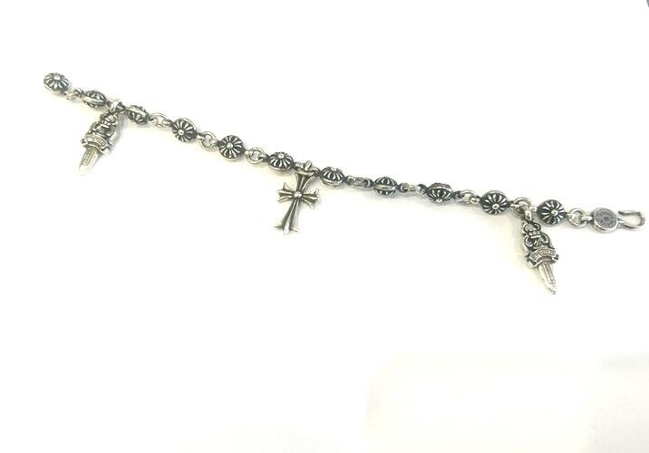 Sterling Silver Chrome Hearts Cross Ball Tiny Cross Bracelet Sterling Silver Chrome Hearts Cross Ball Tiny Cross Bracelet