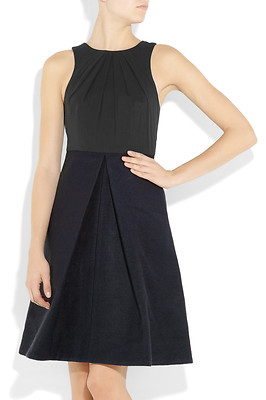 NEW $880 Tibi Silk chiffon and wool Thick weave Dress Black & Navy SZ 4 gorgeous