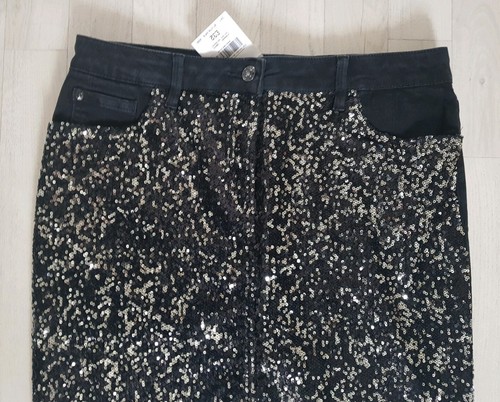 SEQUIN SKIRT size 10 black NEXT denim SEQUINS pencil PARTY silver HOLIDAY ladies - Picture 2 of 6