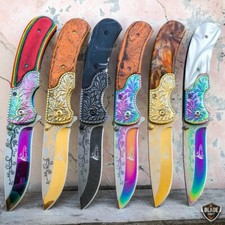 8.25" Heavy Duty FLORAL Tactical Spring Assisted Open Folding Pocket Knife Blade