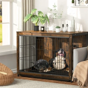 Double porte de chien en bois Crate Pet Dog Privacy House Cage Kennel Cage Easy Out/In