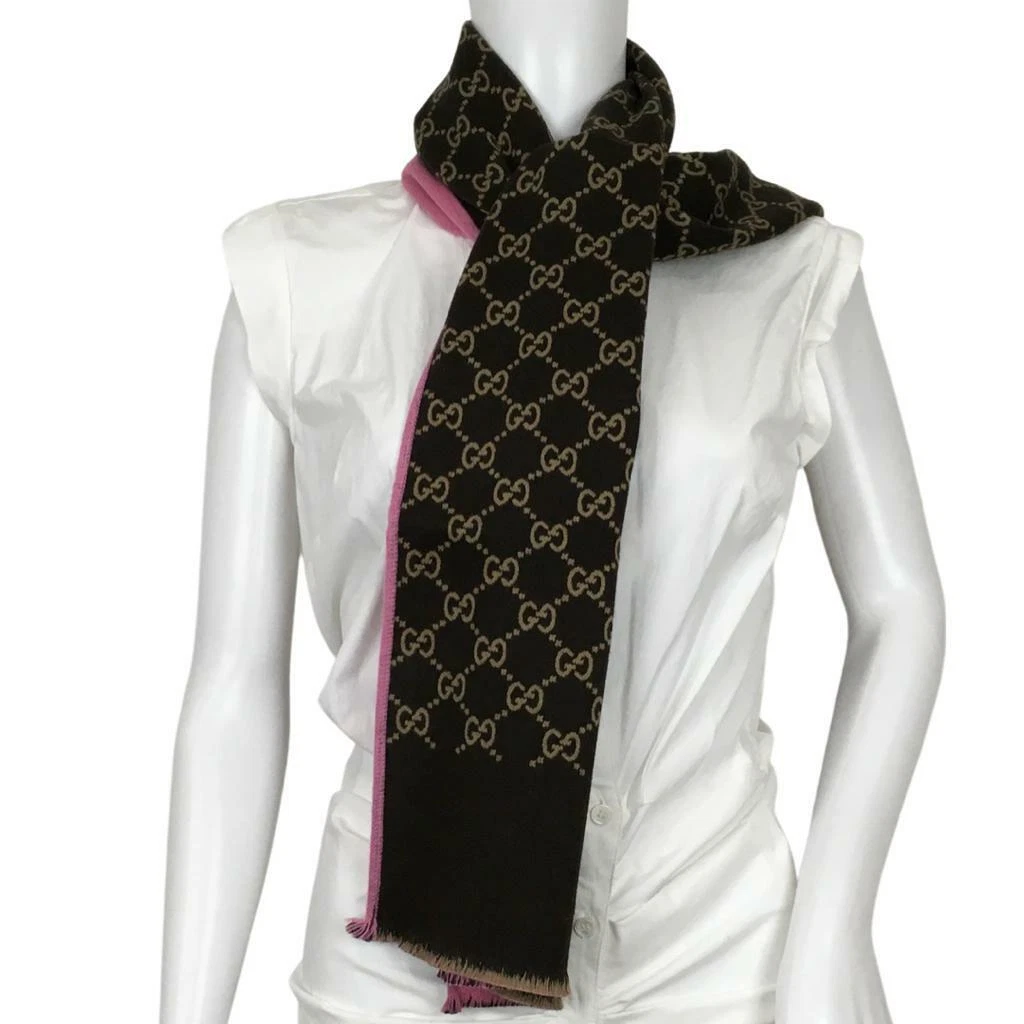 Gucci Foulard Femme Double Face Rose Autre Côté Marron Beige Monogramme GG