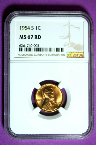 1954 S NGC MS67 RD Lincoln Wheat Cent #B28441