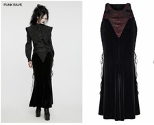 Punk Rave Women Black Gothic Punk Retro Embroidery Velvet Fishtail Skirt