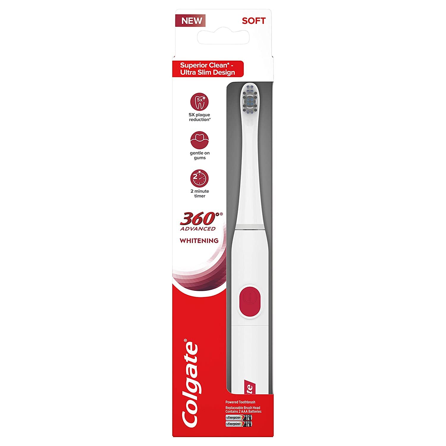 Зубная щетка Colgate 360 Advanced Sonic Battery Power для мягкого отбеливания зубов 2490₽