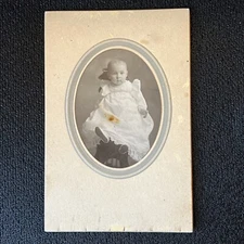 Baby toddler young girl white dress sitting Cabinet Card Photograph vintage 