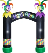 10FT Mardi Gras Inflatable Arch with LED Lights - Halloween Blow up Outdoor Deco