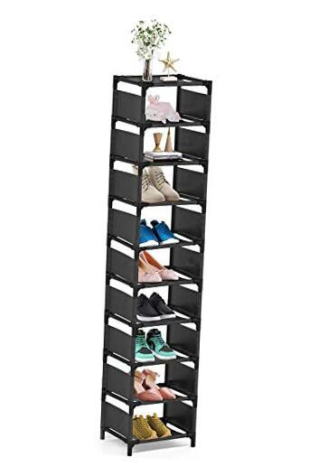 10-Tier Narrow Shoe Rack Organizer Holds 10 Pairs Space-Saving