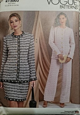 VOGUE Semi Fitted Lined JACKET SKIRT & PANTS Raw Edge R12003 SZ 18-26 NEW UNCUT 