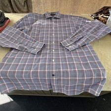 Tommy Hilfiger Shirt Mens 17 37-38 Tall Blue White Red Plaid Non Iron Cotton