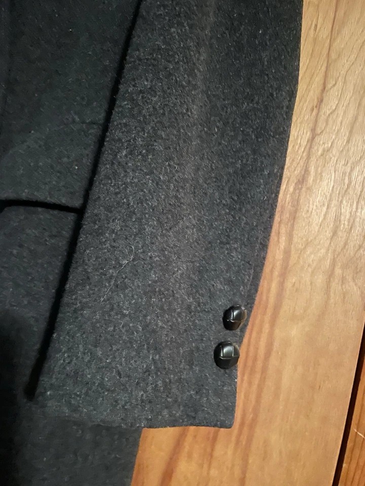 VTG HART SCHAFFNER & MARX MENS 40 GRAY DOUBLE BREASTED VIRGIN WOOL TRENCH COAT - Image 4 of 4