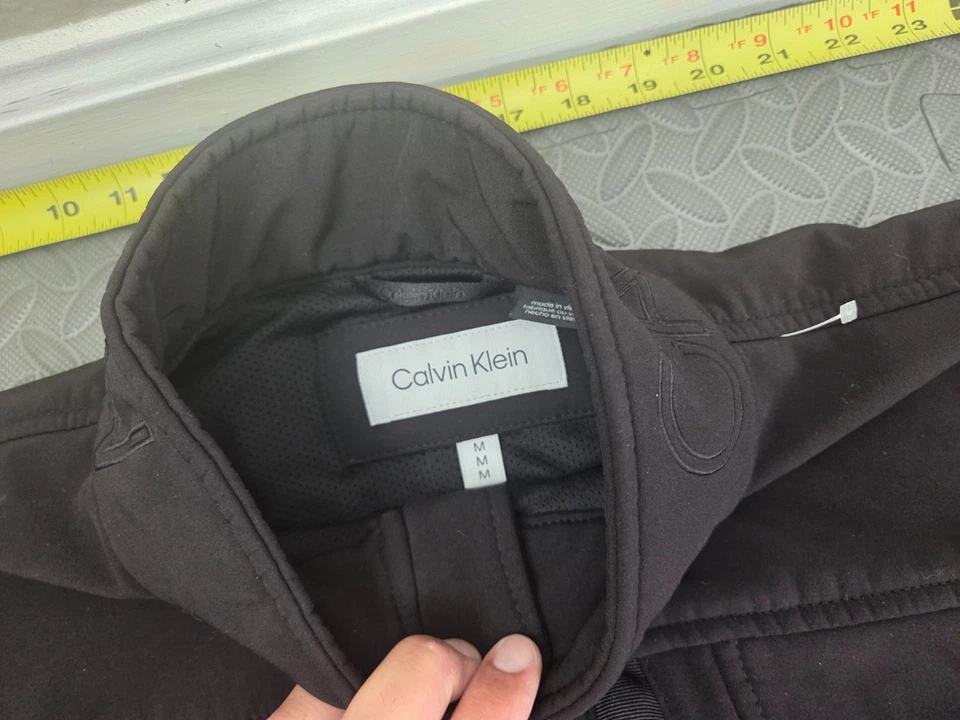Chaqueta de hombre Calvin Klein cremallera completa negra bolsillo frontal medio para teléfono #S68 Foto 3 de 4