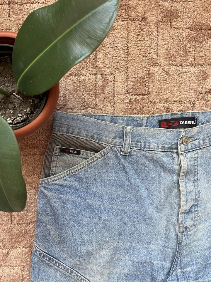 Vintage Diesel Avant Garde 90's Denim Blue Pants With Velvet Size L Men's - Image 2 of 4